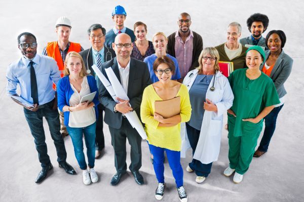 Group of workers representing various job types